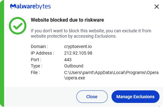 Malwarebytes blocks cryptoevent.io